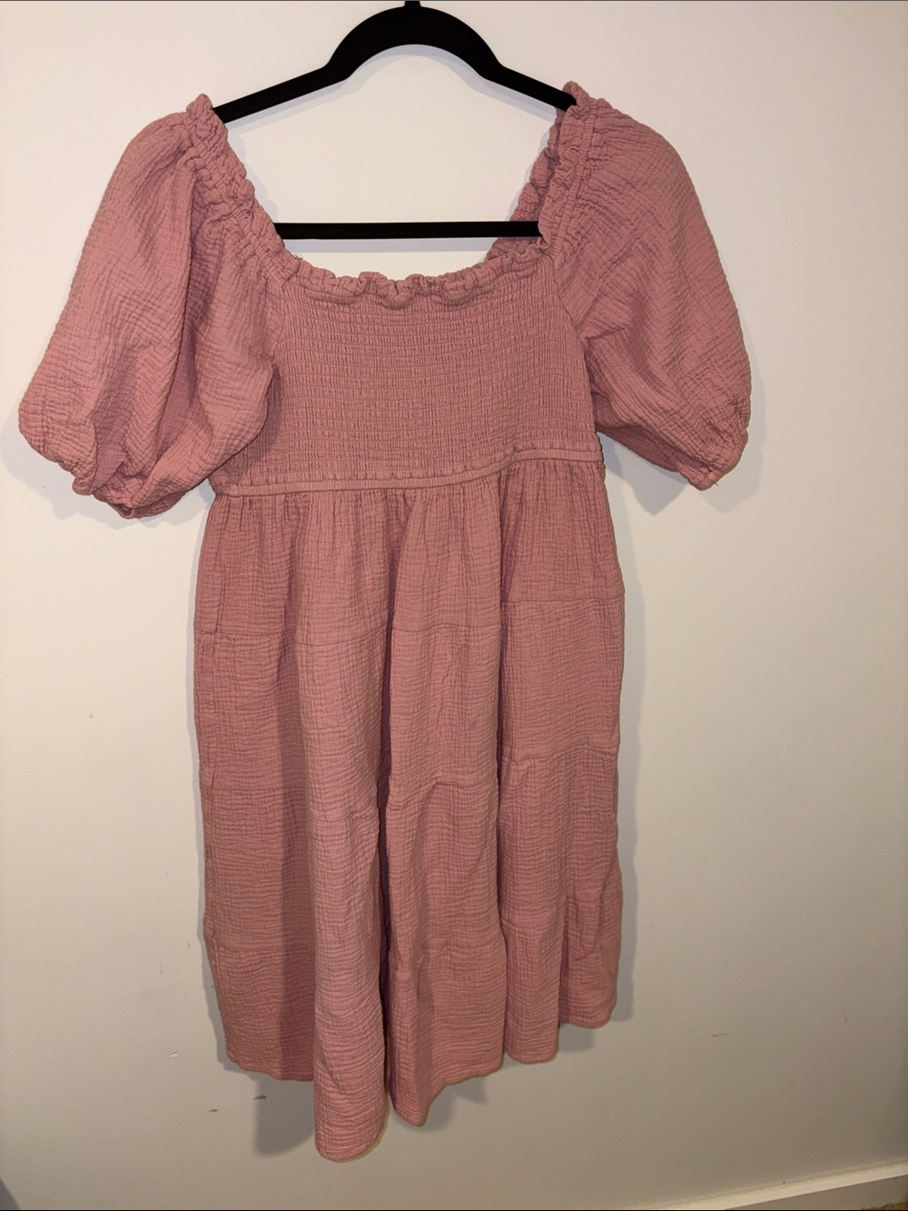 Smocked Puff-Sleeve Girls' Dress in Dusty Rose